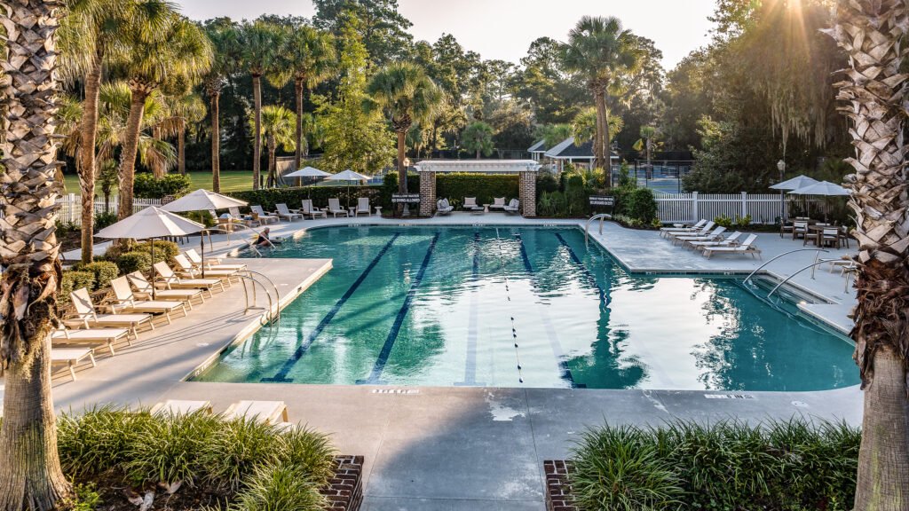 Colleton River Bluffton SC Real Estate Junior Olympic-sized pool at Colleton River Club’s Aquatics Center